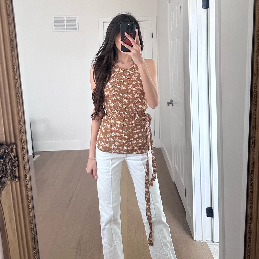 Reformation Floral Brown Sleeveless Top